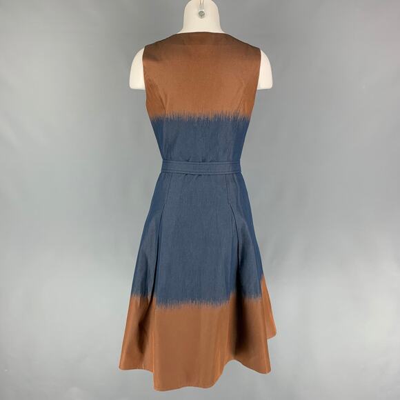 CAROLINA HERRERA Size 8 Navy Brown Cotton Blend Ombre Sleeveless Dress - Picture 3 of 5